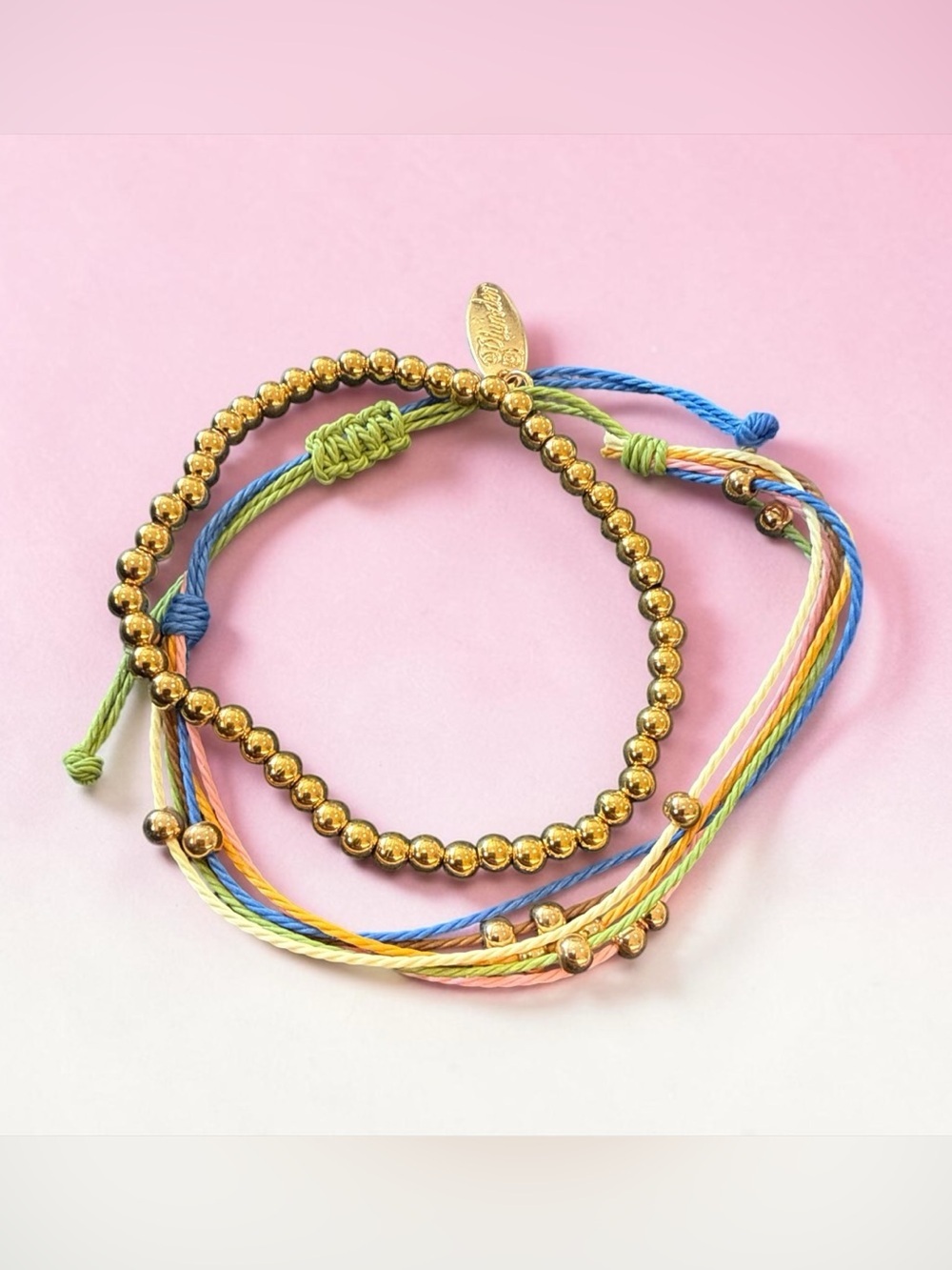 Plunder Gold Beaded Bracelet with Rainbow Cord Accents